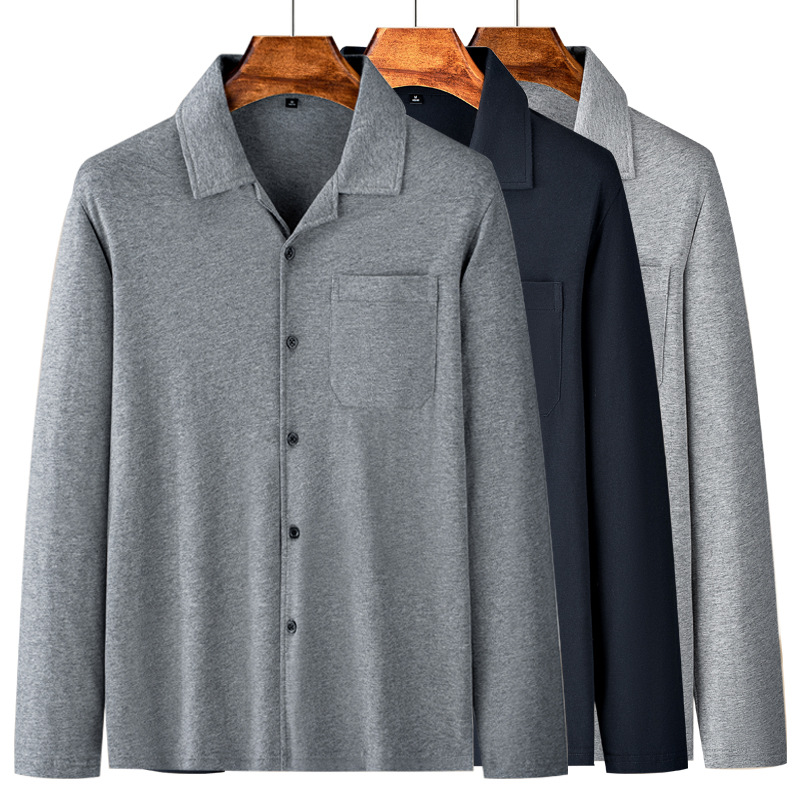 爸爸春秋装翻领上衣爷爷纯棉长袖开衫套装秋衣老年男士对襟老头衫